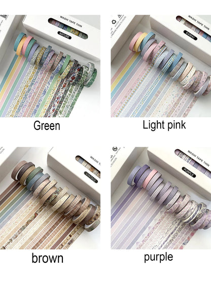 Retro Floral Thin Washi Tape Set (20 Rolls)