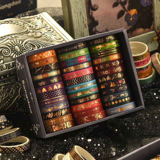 Gold Foil Slim Washi Tape Set (36 Rolls)