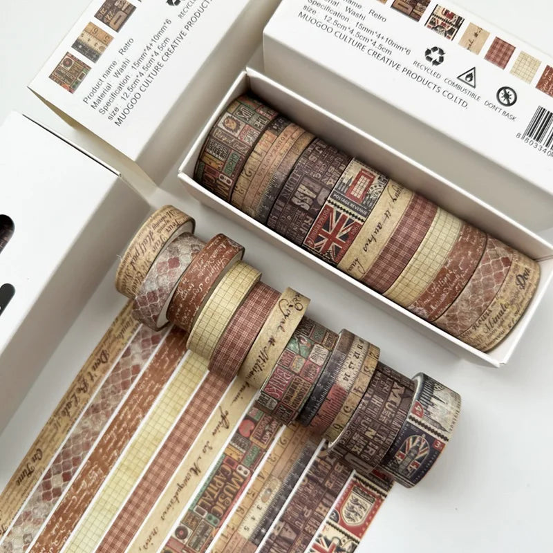 Vintage Washi Tape Set (8–20 Rolls)
