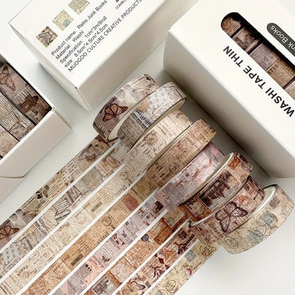 Retro Floral Thin Washi Tape Set (20 Rolls)