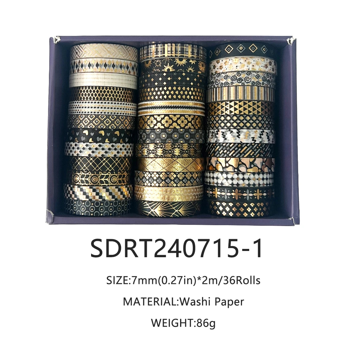 Gold Foil Slim Washi Tape Set (36 Rolls)